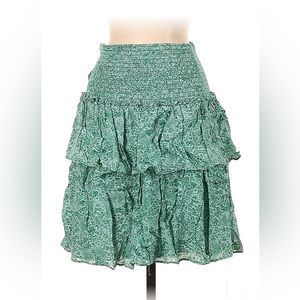Anthropologie Tiered Green Print Skirt